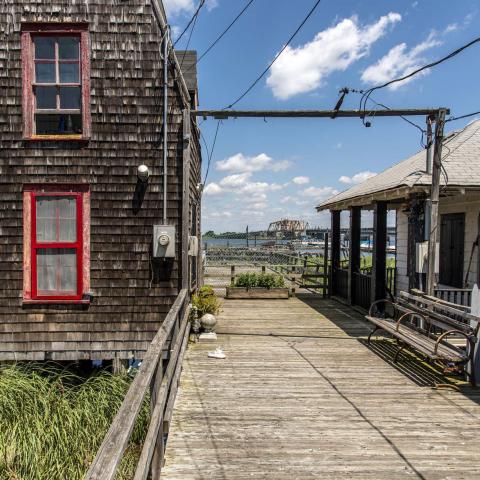 distressed, funky, bohemian, deck, water, beach, dock, colorful, 