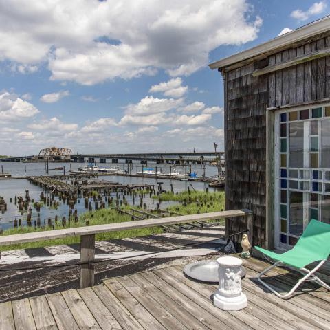 distressed, funky, bohemian, deck, water, beach, dock, colorful, 