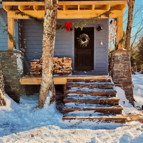 cabin, barn, lake, water, rural, country, wooded, deck, 