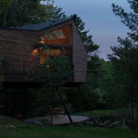 cabin, wooded, wood, pond, lake, glass, fireplace, 