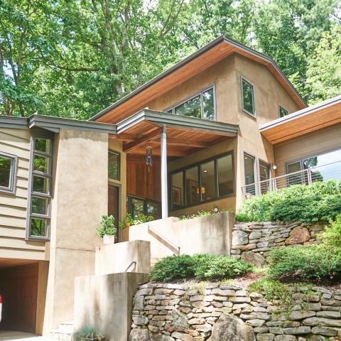 suburban, contemporary, garden, stone, Asheville, 