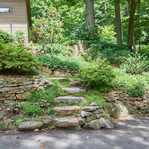 suburban, contemporary, garden, stone, Asheville, 