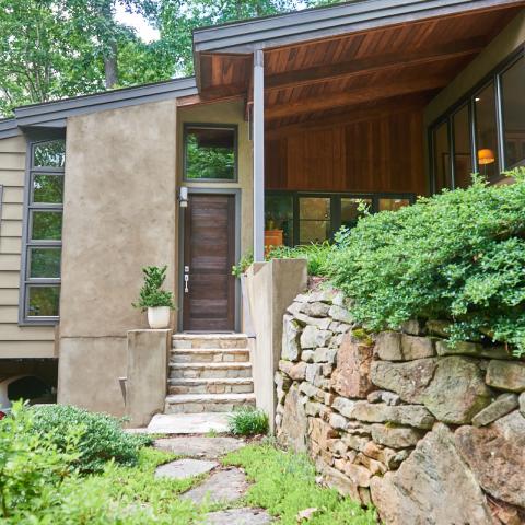 suburban, contemporary, garden, stone, Asheville, 