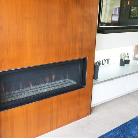 modern, contemporary, Asheville, fireplace, kitchen, 