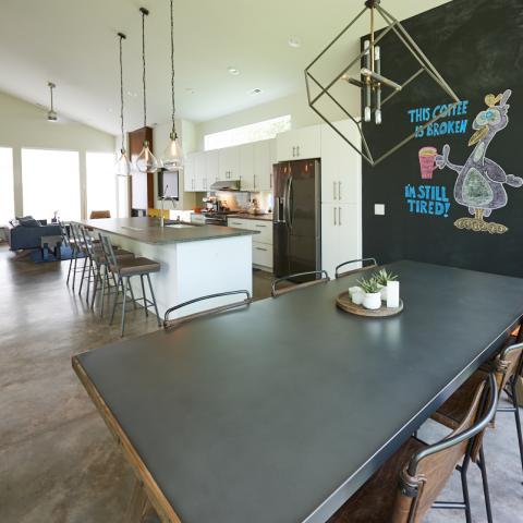 modern, contemporary, Asheville, fireplace, kitchen, 