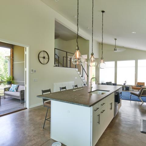 modern, contemporary, Asheville, fireplace, kitchen, 