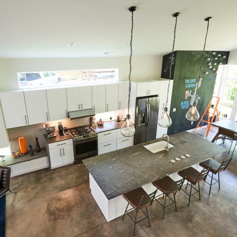 modern, contemporary, Asheville, fireplace, kitchen, 