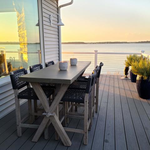Hamptons, beach, water, deck, white, light, 