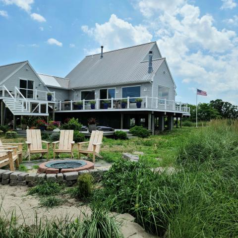 Hamptons, beach, water, deck, white, light, 