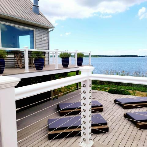 Hamptons, beach, water, deck, white, light, 