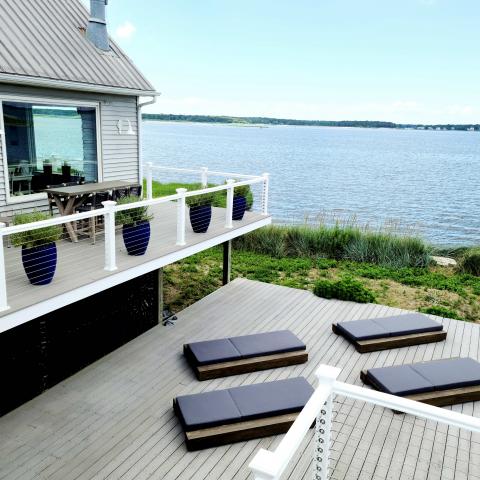 Hamptons, beach, water, deck, white, light, 