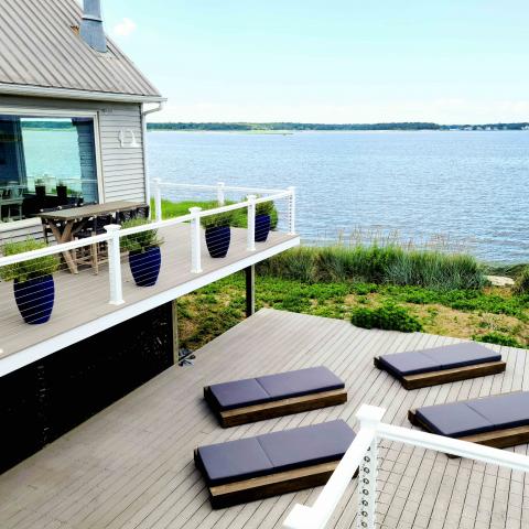 Hamptons, beach, water, deck, white, light, 