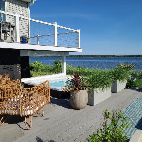 Hamptons, beach, water, white, light, deck, 