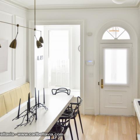 brownstone, bathroom, staircase, fireplace, contemporary, 