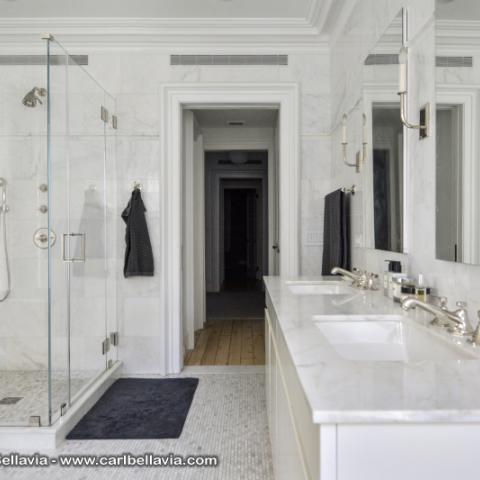 brownstone, bathroom, staircase, fireplace, contemporary, 