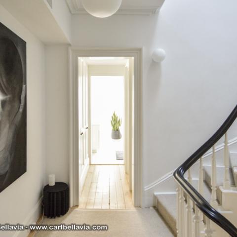 brownstone, bathroom, staircase, fireplace, contemporary, 