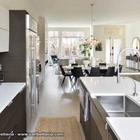 townhouse, contemporary, modern, light, white, glass, bathroom, kitchen, 