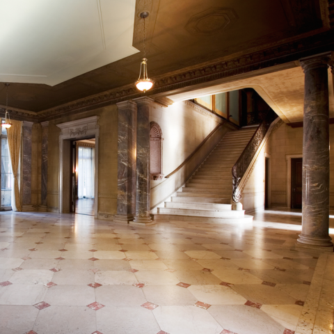 bohemian, distressed, empty room, staircase, mansion, estate, eclectic, distressed