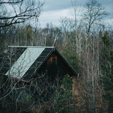 cabin, barn, lake, water, rural, country, wooded, deck, 