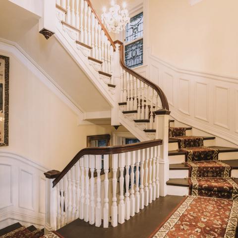 mansion, townhouse, upscale, opulent, terrace, rooftop, staircase, traditional, 