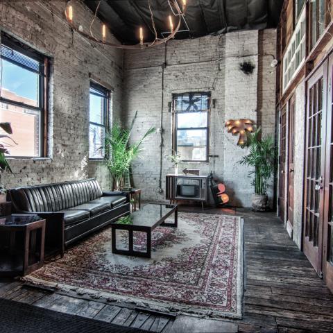 loft, bohemian, funky, textured walls, wood, piano, 