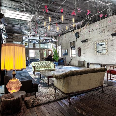 loft, bohemian, funky, textured walls, wood, piano, 