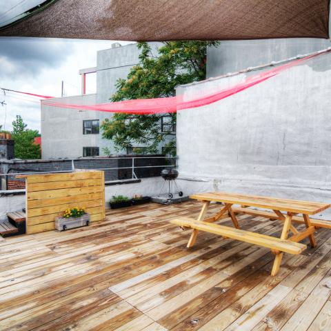 loft, bohemian, funky, textured walls, wood, piano, 