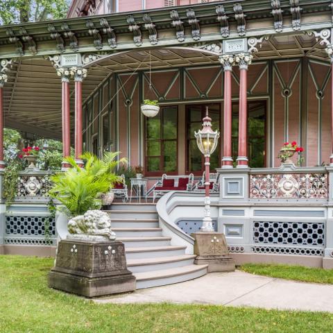 opulent, grand, mansion, victorian, garden, greenhouse, staircase, porch, 