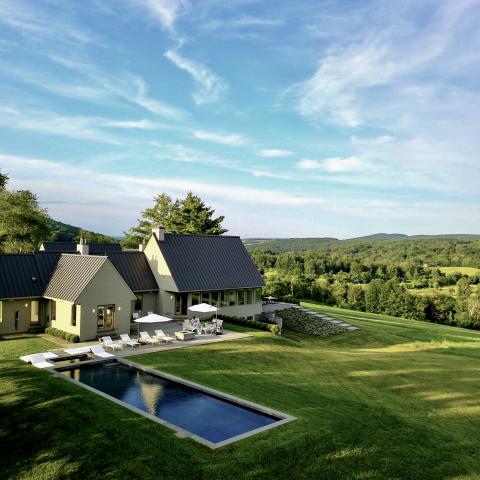 contemporary, view, pool, light, 