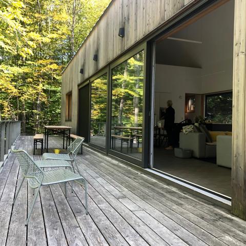 modern, contemporary, wooded, wood, deck, glass, rural, 