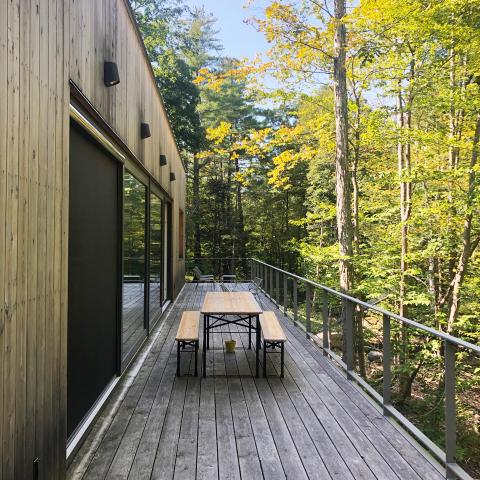 modern, contemporary, wooded, wood, deck, glass, rural, 