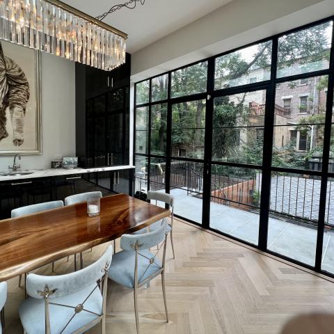 brownstone, townhouse, contemporary, upscale, staircase, terrace, garden, kitchen, bathroom, 