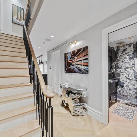 brownstone, townhouse, contemporary, upscale, staircase, terrace, garden, kitchen, bathroom, 