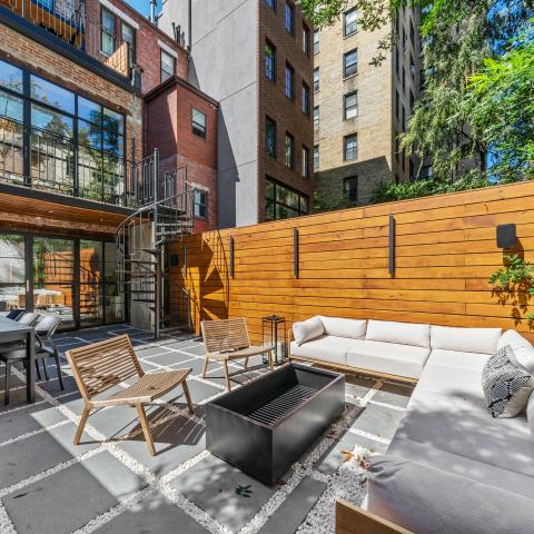 brownstone, townhouse, contemporary, upscale, staircase, terrace, garden, kitchen, bathroom, 