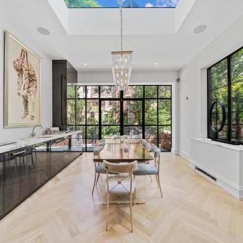 brownstone, townhouse, contemporary, upscale, staircase, terrace, garden, kitchen, bathroom, 