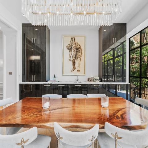 brownstone, townhouse, contemporary, upscale, staircase, terrace, garden, kitchen, bathroom, 