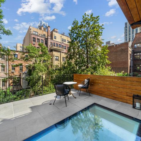 brownstone, townhouse, contemporary, upscale, staircase, terrace, garden, kitchen, bathroom, 