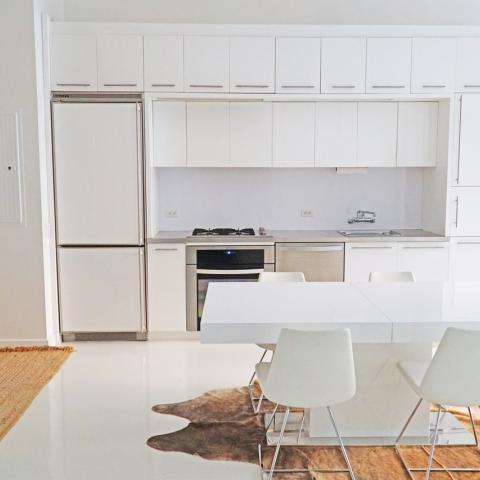 loft, apartment, white, kitchen, bathroom, 