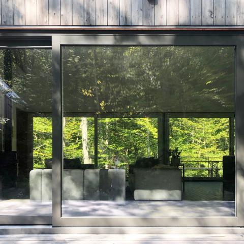 modern, contemporary, wooded, wood, deck, glass, rural, 