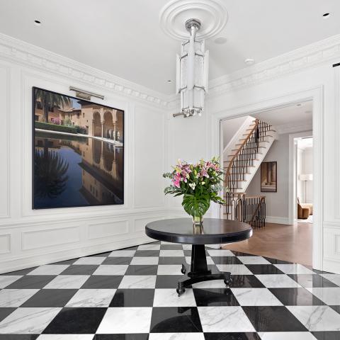 brownstone, townhouse, contemporary, upscale, staircase, terrace, garden, kitchen, bathroom, 