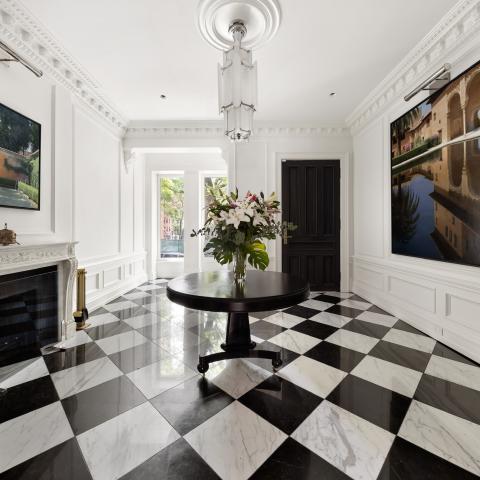 brownstone, townhouse, contemporary, upscale, staircase, terrace, garden, kitchen, bathroom, 