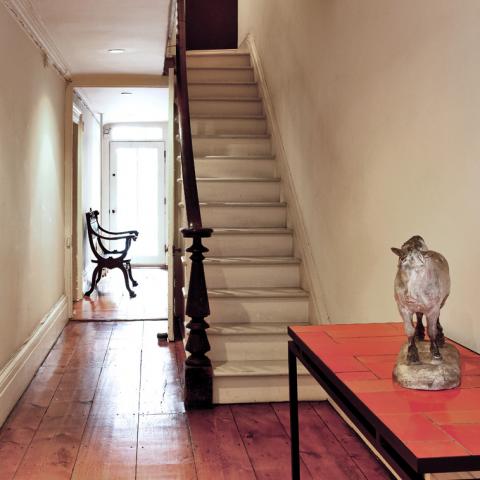 townhouse, brownstone, upscale, contemporary, staircase, fireplace, garden, 