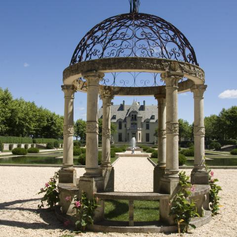 castle, ornate, pool, garden, 