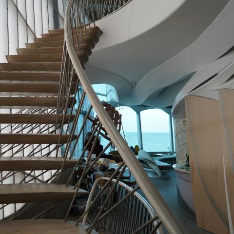 modern, kitchen, staircase, deck, water, 