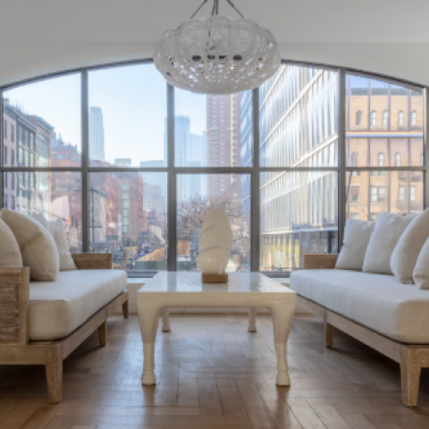 loft, apartment, white, light, city view, bedroom, staircase, 