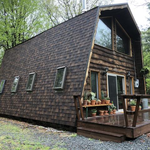 cabin, wooded, lake, water, rural, country, 