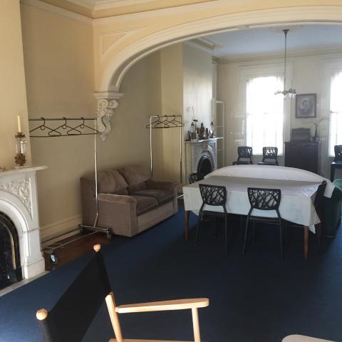 mansion, colorful, distressed, bohemian, funky, empty room, 