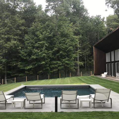 modern, contemporary, wooded, glass, light, airy, cabin, pool, 