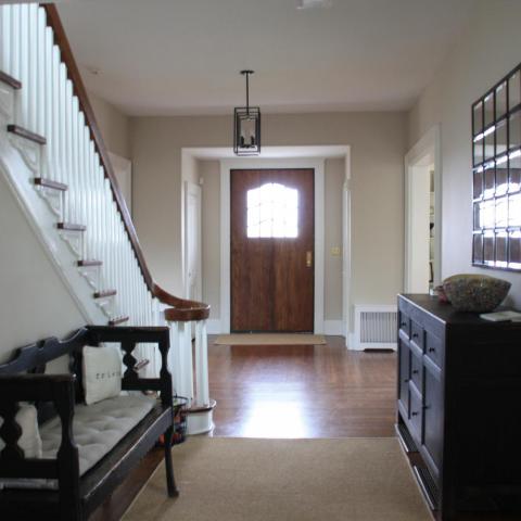 suburban, pool table, patio, staircase, fireplace, kitchen, porch, bathroom, 