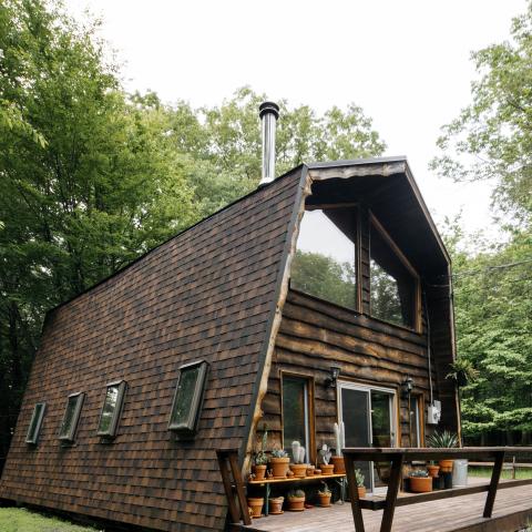 cabin, wooded, lake, water, rural, country, 